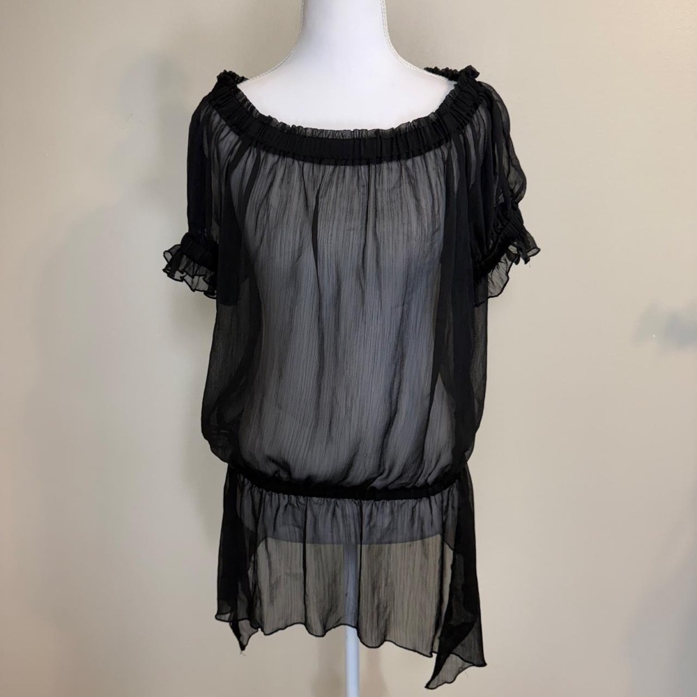 Sheer Off The Shoulder Tunic Top Womens XS Whimsigoth Y2k Fairy Grunge Festival